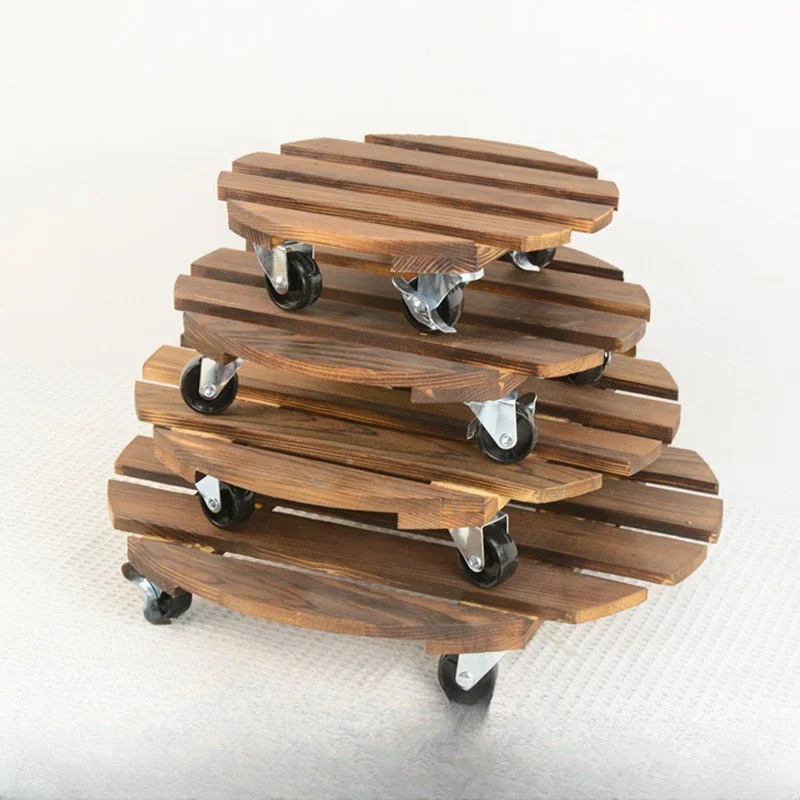 Move Potted Plants Pot Tray Carbonized Wood Base Heavy-Duty Wheels plant saucer plastic plant saucer