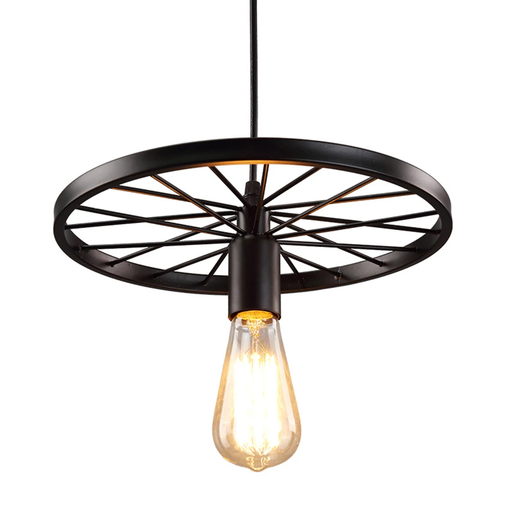 Vintage Industrial Bicycle Wheel Design Chandelier Black Iron E27 Hanging Lamp Creative Personality Ceiling for Restaurant |