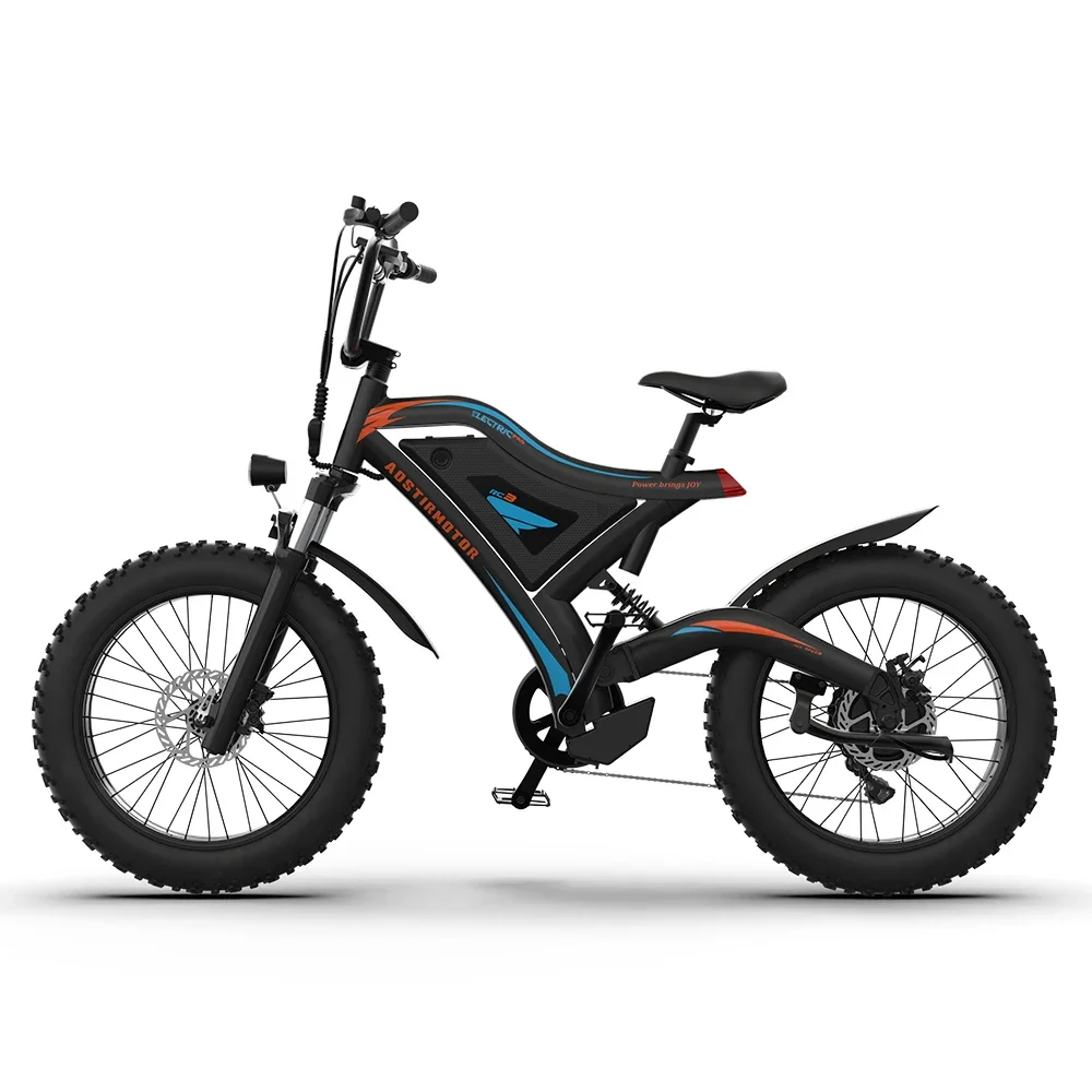 AOSTIRMOTOR Mini Electric Mountain Bike S18-Mini city Ebike 500W Motor 48V 15Ah 20Inch 4.0 Fat Tire Bicycle Beach Cycling