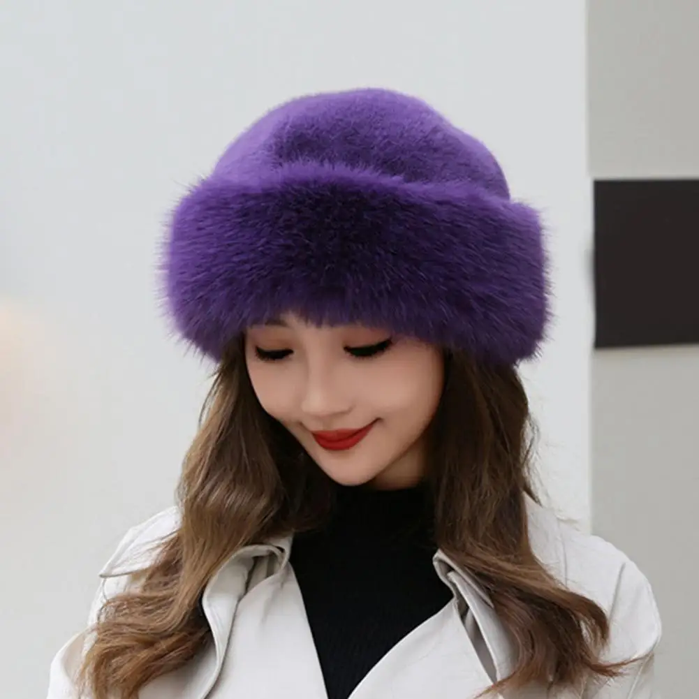 Women Hat Fashionable Solid Color Winter Hat Thicken Warm  Soft Comfortable Plush Hat For Cold Weather