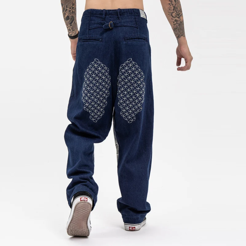 Japanese Fashion Brand Kapital Hirata Embroidered Casual Printed Pants Trend Versatile Retro Loose Jeans Male Vintage Trousers