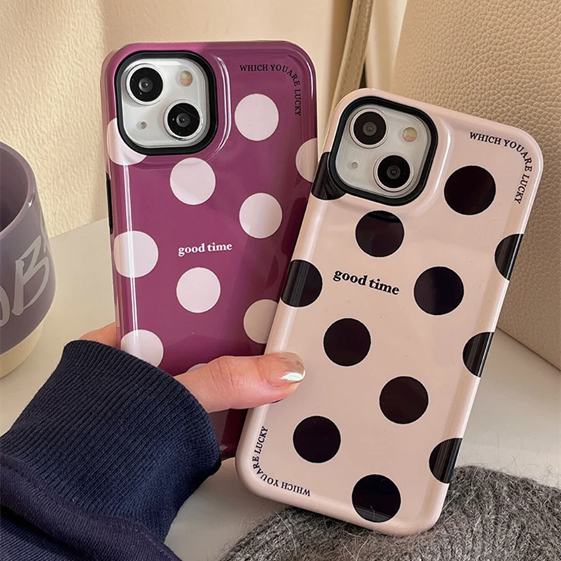 

Simple Polka Dots Shockproof Phone Case For iPhone 15 15Pro Max 14 Pro 13 12 Creative 2-in-1 Soft Silicone Hard Armor Back Cover