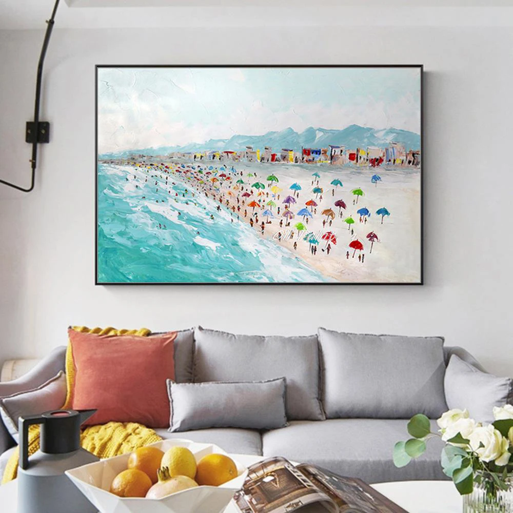 

Home Decor Beach Wall Art Ocean Hand-painted Oil Paintings Modern Abstract Figure Beach Artwork For Walls Beach Theme Wall Decor