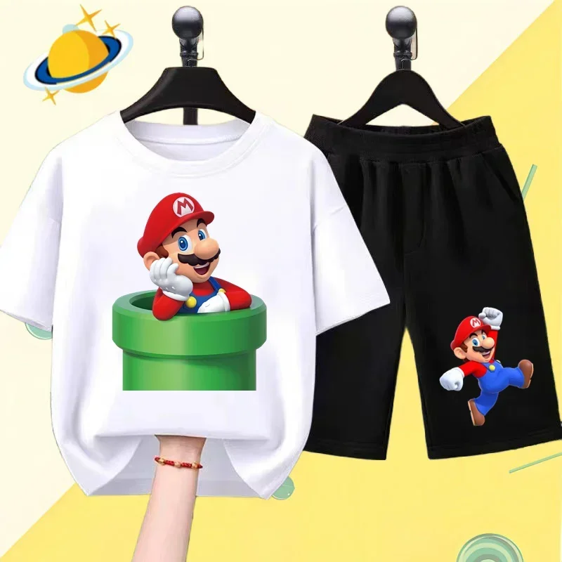 Super Mario Kids T-shirt Set Harajuku Fashion Casual Short sleeve Shorts Boys Girls Sweatshirt Summer clothing 2 pieces 5
