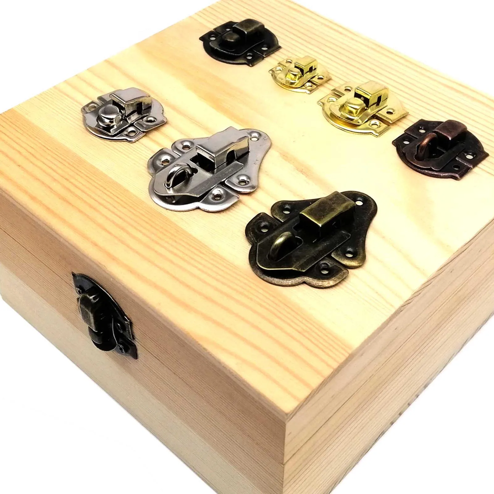Decorative Jewelry Chest Gift Wine Box Wooden Case Hasp Latch Toggle Clasp Hold Lock Padlock + Screws 4 Color Type DIY 12pcs Furniture Hardware Toggle Latches Jewelry Box Hasps Decorative Latches