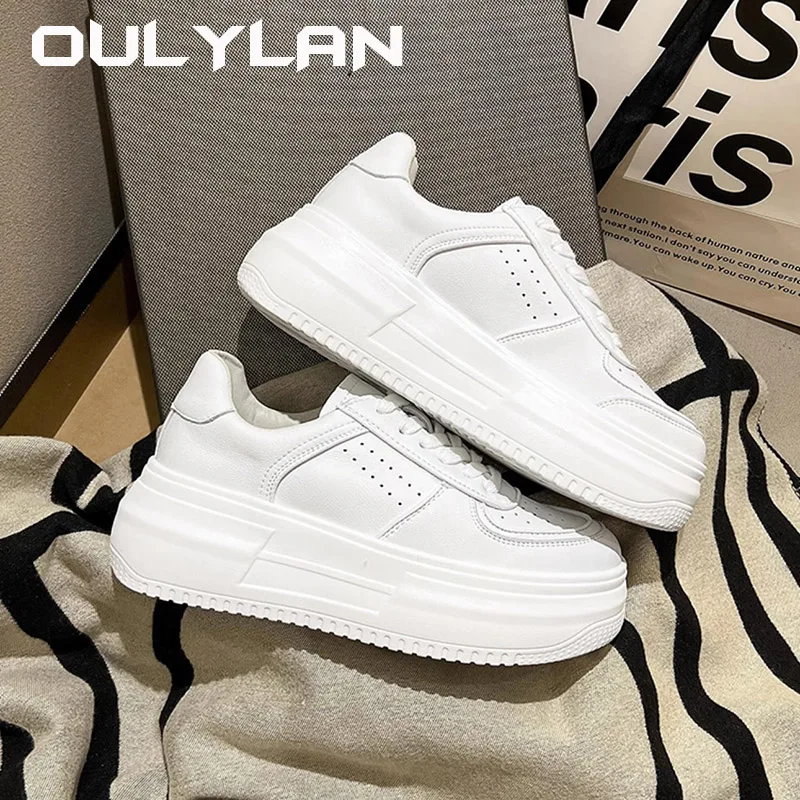 

Oulylan 2024 New U Leather Women's White Casual Woman Vulcanize Sneakers Breathable Sport Walking Running Platform Flats Shoes