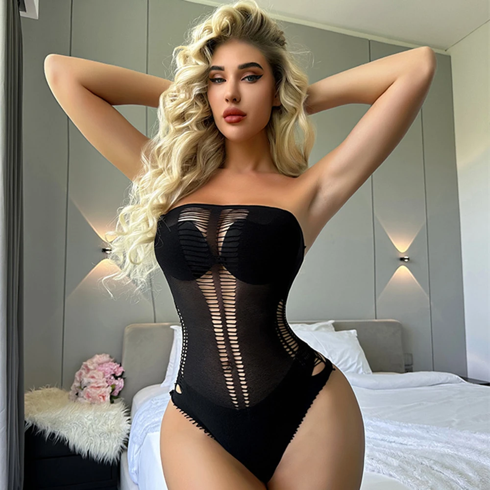 Women\'s Underwear Sexy Fishnet Tight Lingerie Costumes Erotic Mesh Hollow See Through Bodysuits Ladies Transparent Body Suit