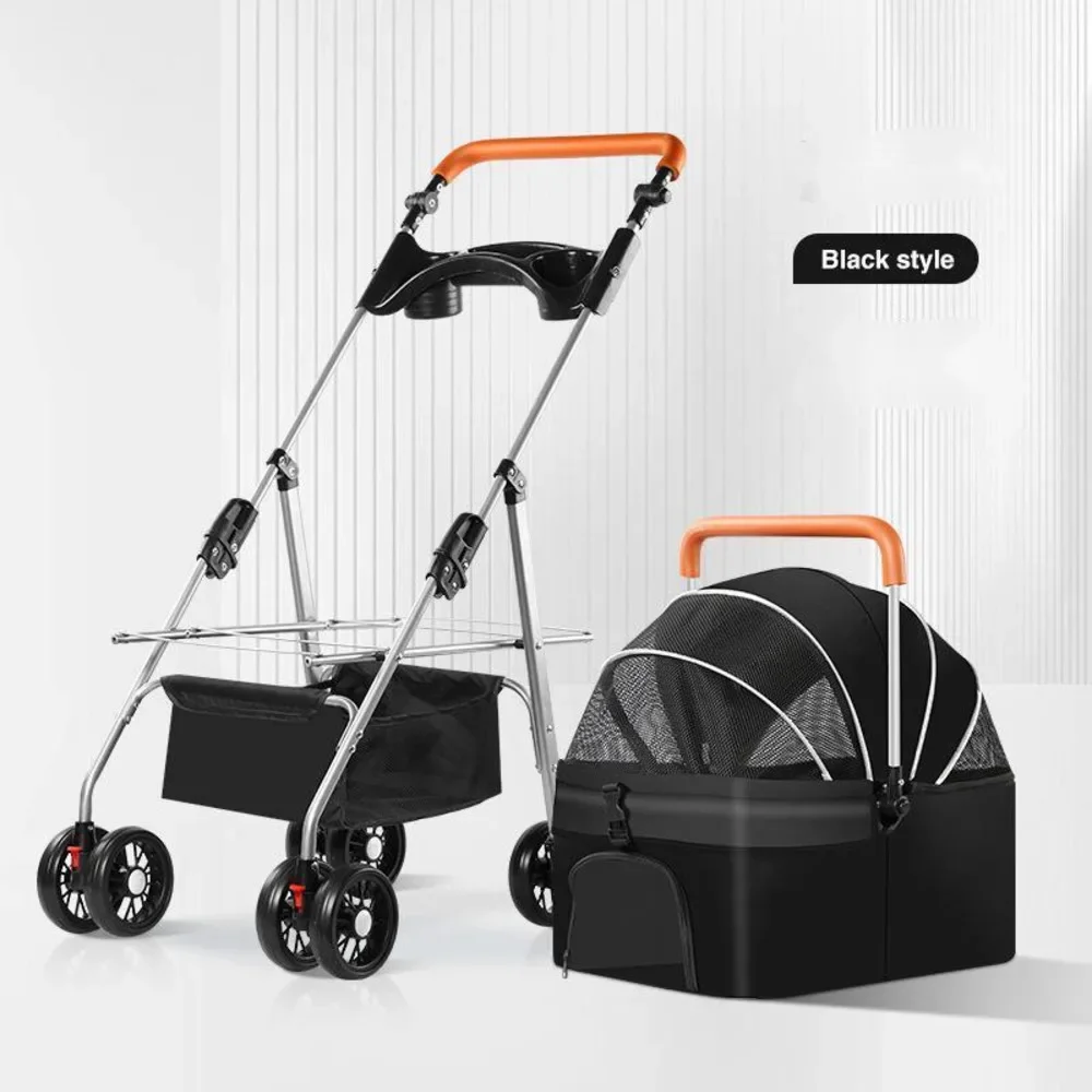 Cochecito para mascotas para perros, gatos y perros, bolsa ligera y plegable, empuje externo desmontable, caminar para perros, transporte desmontable 6