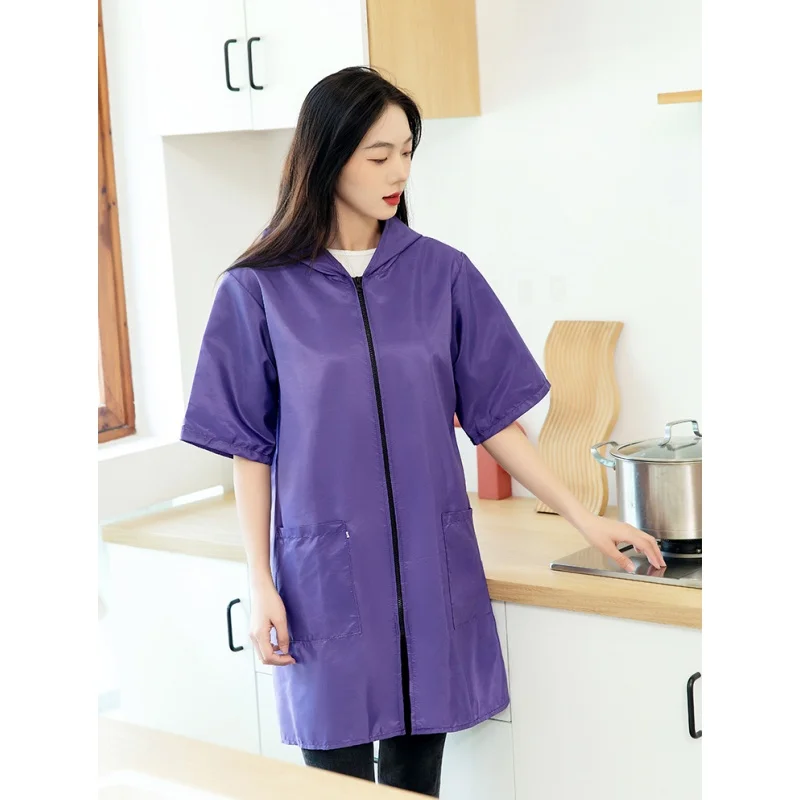 Women's Apron Short Sleeved Waterproof And Oil Resistant Fabric Kitchen And Home Coat Work Clothes Half Sleeved Pet Clothing 6