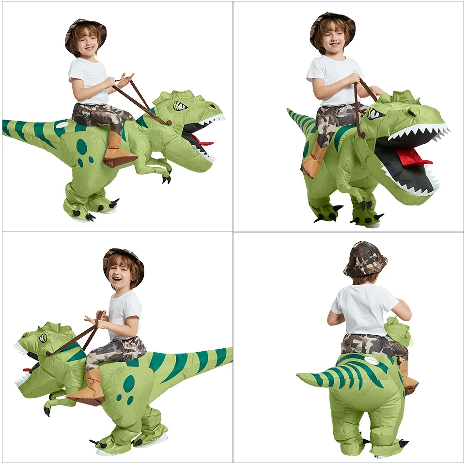 Inflatable Ride On Dinosaur Costume Juvenile Blow Up Velociraptor T Rex Suit Funny Halloween Cosplay Party Outfit inflatable costume