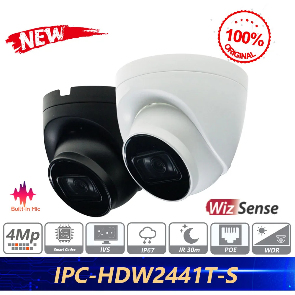 Dahua Original IPC-HDW2441T-S 4MP IR Fixed-focal Eyeball WizSense Network Camera Vehicle And Human Detection Built in MIC 1