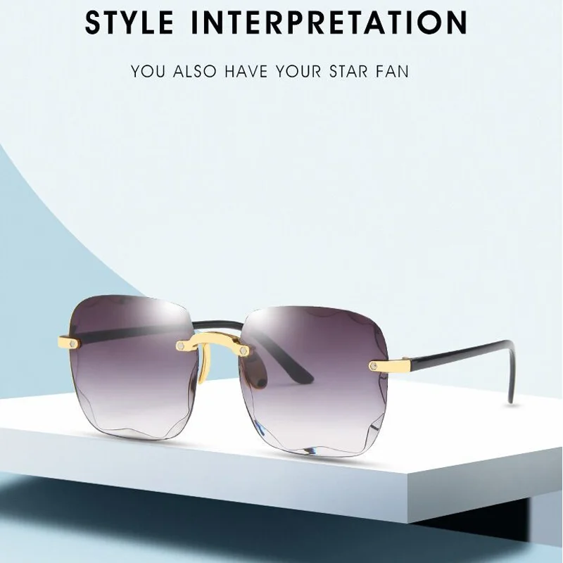 

Woman Brand Designer Square Sunglasses New Fashion Rimless Gradient Sun Glasses Shades Cutting Lens Ladies Frameless Eyeglasses