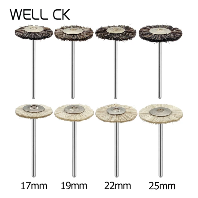 저속 HP 생크 버프 치과 연마 브러시 휠, 치과 실험실 재료, 회색 및 흰색 염소 털 회전 도구, 10 개/봉지