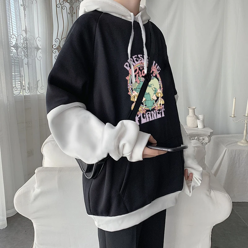 하라주쿠 유행 패치워크 후드, 힙합 오버사이즈 후드, 사계절 하이 퀄리티 풀오버, 여성 트렌디 맨투맨
