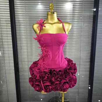 Women Sexy Halter Full Florals 2 Pieces Bodycon Mini Bandage Dress Celebrate Nightclub Party Birthday Outfit 1
