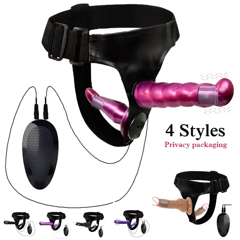 Vibrierender Strap-On-Dildo-Geschirr, doppelte Penetration, realistisches Penishöschen, Sexspielzeug für Frauen, lesbische Paare, 4 Stile, Privatsphäre P