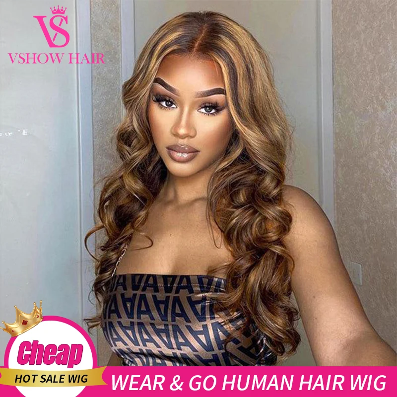 

Wear And Go Glueless Wig Human Hair Preplucked 6x4 HD Lace Ready To Wear Ombre Highlight Brazilian Body wave Human Hair Wigs