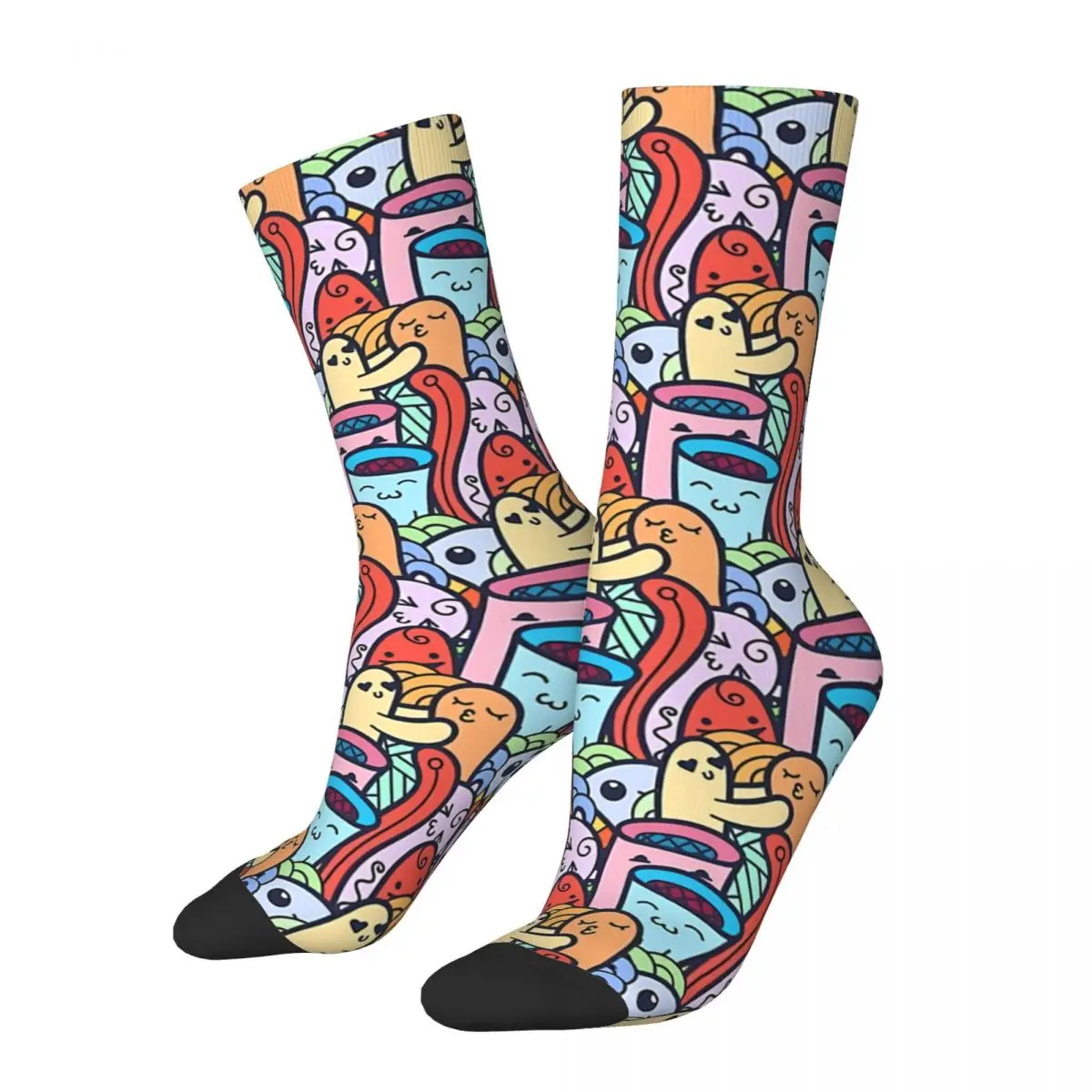 

Funny Crazy Sock for Men Doodle Cute Hip Hop Vintage Doodle Art Happy Pattern Printed Boys Crew Sock Novelty Gift