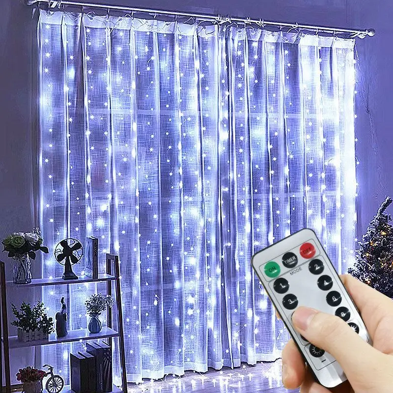 thumbnail image 1 of Lámpara de hadas con 8 modos de luz navideña, para fiestas, hogar, dormitorio, decoración, LED, boda, USB, cortina de luces, decoración navideña de Año Nuevo 2025, 1 of 5
