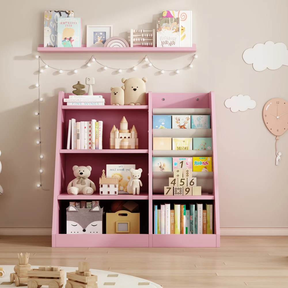 Pink Wooden Toy Storage Cabinet, Children's Bookshelf, Children's Bookcase, Adjustable Bookshelf Kids Bookshelf  Desk Bookshelf 2