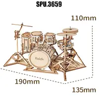 Musical Instrument Drum Kit Diy 3d Laser Cutting Wooden Wood Puzzle Model Building Kits Toy 1