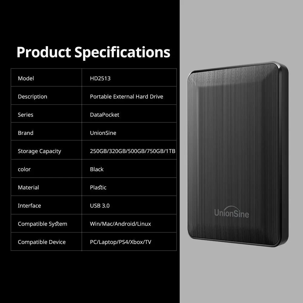 Unionsine-disco Rígido Externo Portátil Hdd 2.5 250gb 320gb 500gb 1tb Usb 3.0 Armazenamento Compatível para pc Macps4desktopmacbook - Imagem 5
