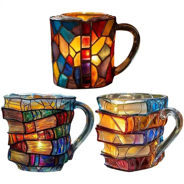 Book Cup Cappuccino Mug with Handle Creative Cup for Morning Break Cafe Study Bookshelf Reading Bookstore Collection Kitchen 1