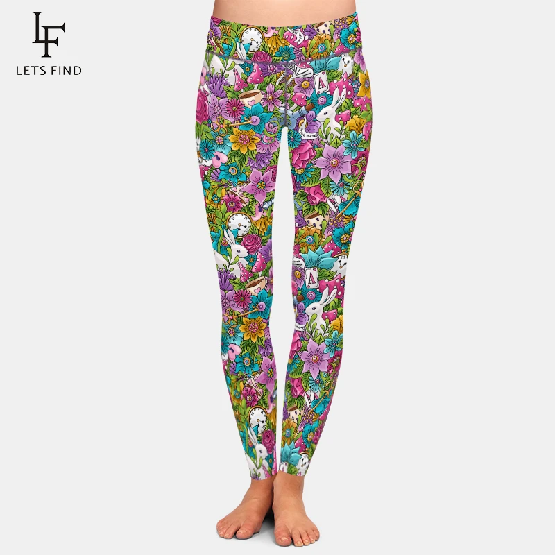 tiktok leggings LETSFIND 3D Hand-painted Flowers Clocks Rabbits Design Leggings Women High Waist Plus Size Sexy Elasticity Pants Fitness white leggings