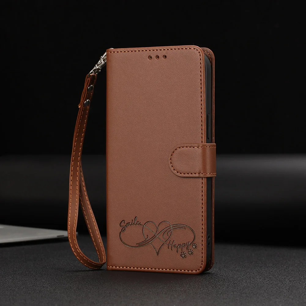 Leather Stand Flip Wallet Phone Cover with Card Holder and Strap