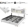 Extra Large Bed Frame with 4 Storage Drawers, Cushioned Bed Frame, 47.2 in Bookshelf Headboard, Charging Station 6