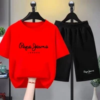 T-shirt imprimé avec lettres de marque pour enfants, haut à manches courtes + short, ensemble de vêtements de sport décontractés à la mode pour garçons et filles de 3 à 12 ans 3