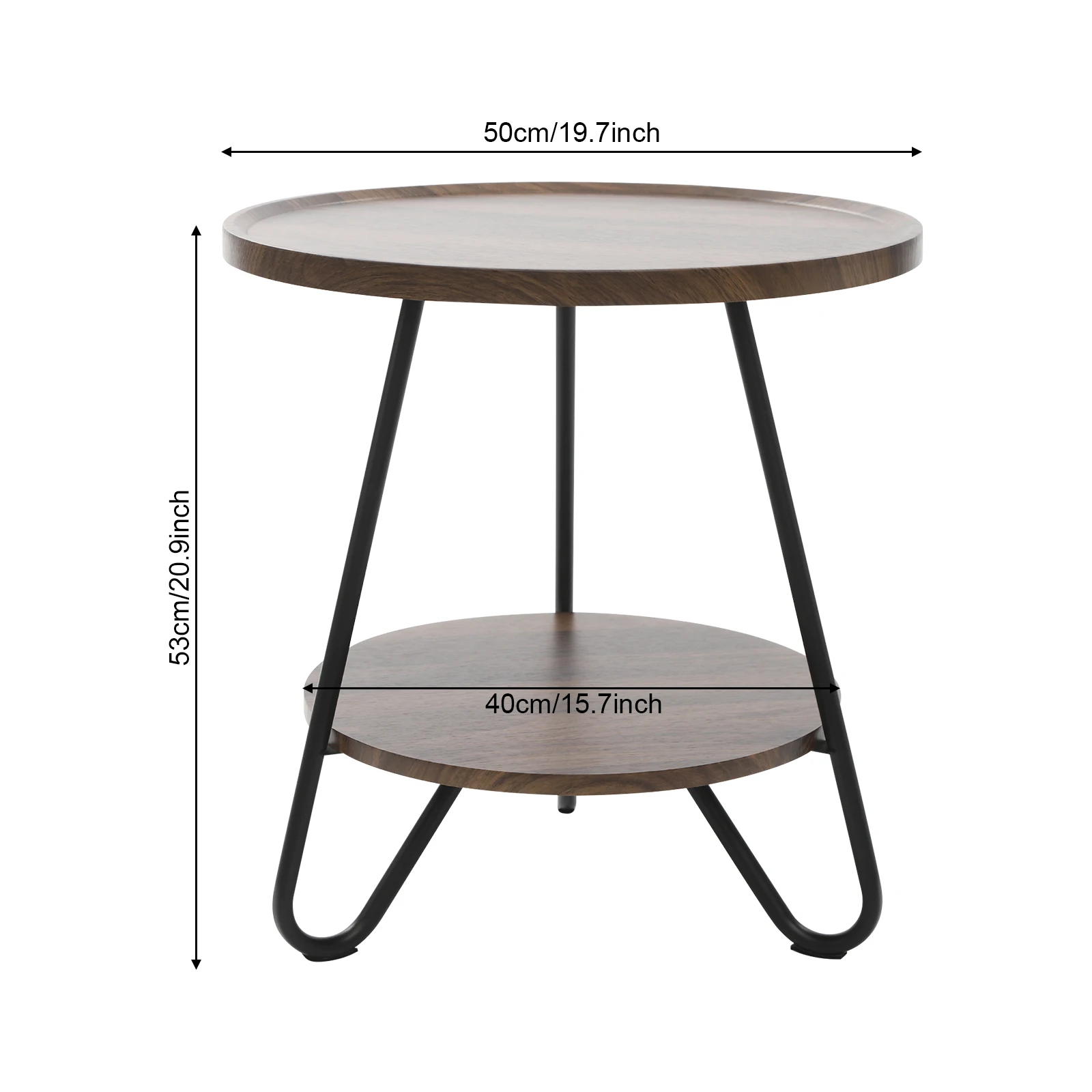 50 cm + 40 cm runder Beistelltisch mit Holzmaserung, Schreibtisch-Couchtisch, 2-stöckige Aufbewahrungsregale, Sofatisch für Wohnzimmer und kleine Räume – Detail 2