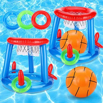 Pool Pool Basketball Set Inflatable Pool Basketball Goal Toss Rings Outdoor Water Game Summer Party Toy For Kids And Adults 3