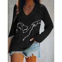 T-shirts pour femmes avec imprimé chien, décontractés d'été, amples à manches longues et col en V, blanc, noir, bleu, vert – Grande Vente 5