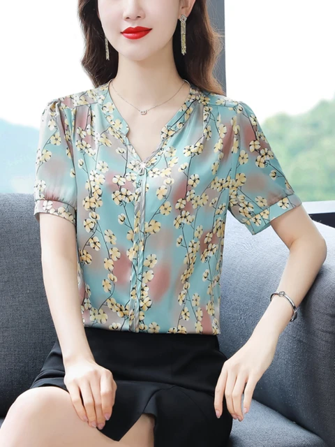 Womens Tops Casual 3/4 Sleeve Button up Slim Cute Tops Womens Fashion  Floral Half Sleeve Tunic Blouse Comfy Shirt Top at  Women's Clothing  store