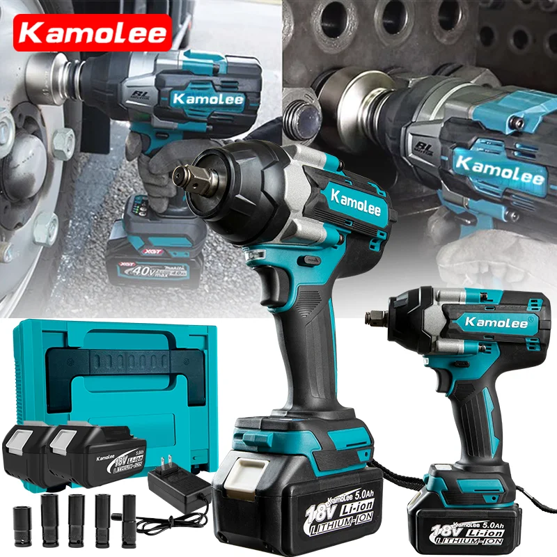 Kamolee 1800N.m Electric Cordless Impact Wrench High Torque with Brushless Motor and Rechargeable Battery [ DTW700] dent al impla nt motor system surgical kit torque wrench 20 1 dent al impla nt handpiece