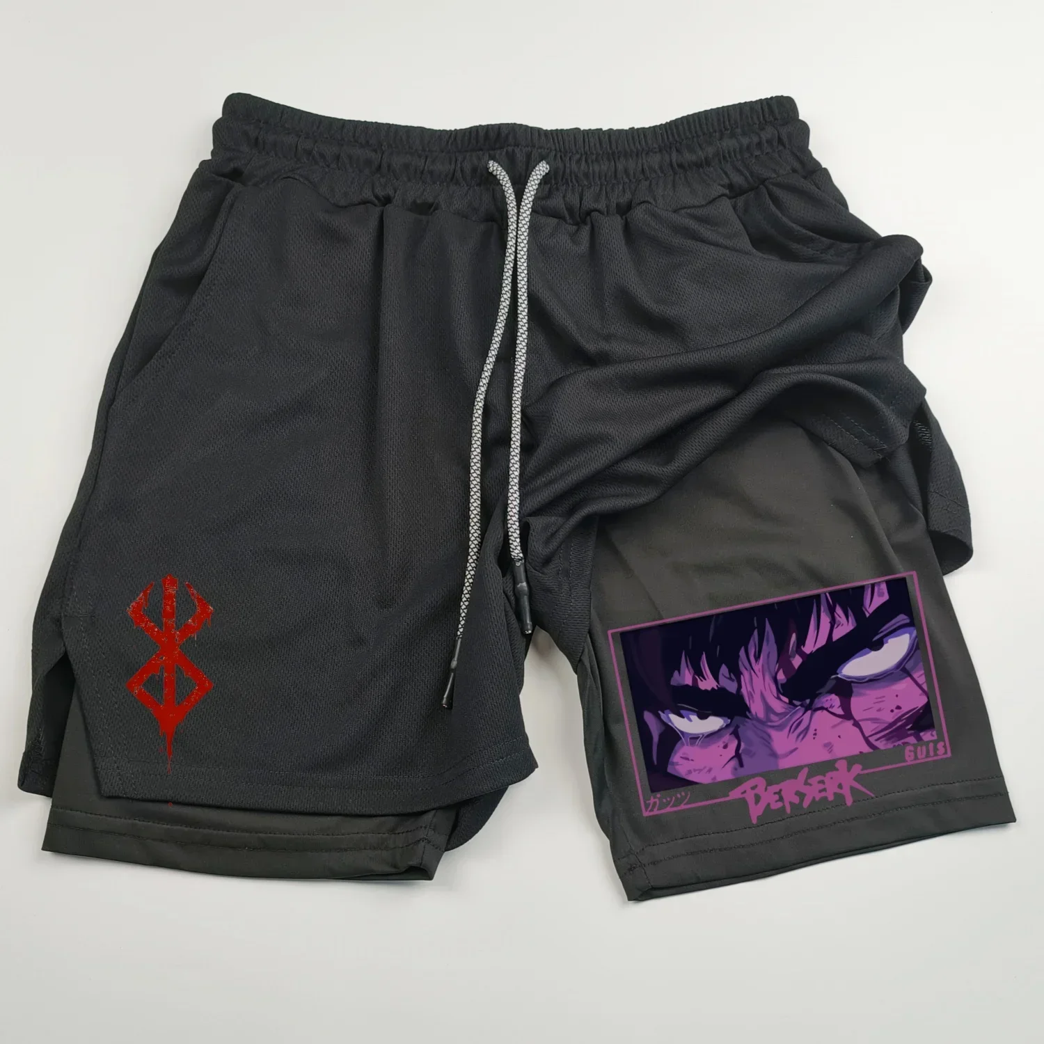 Men's Gym Performance Shorts Anime 2 In 1 Running Quick-Drying Jogging Short Pants Workout Sportswear Yoga Basketball Shorts