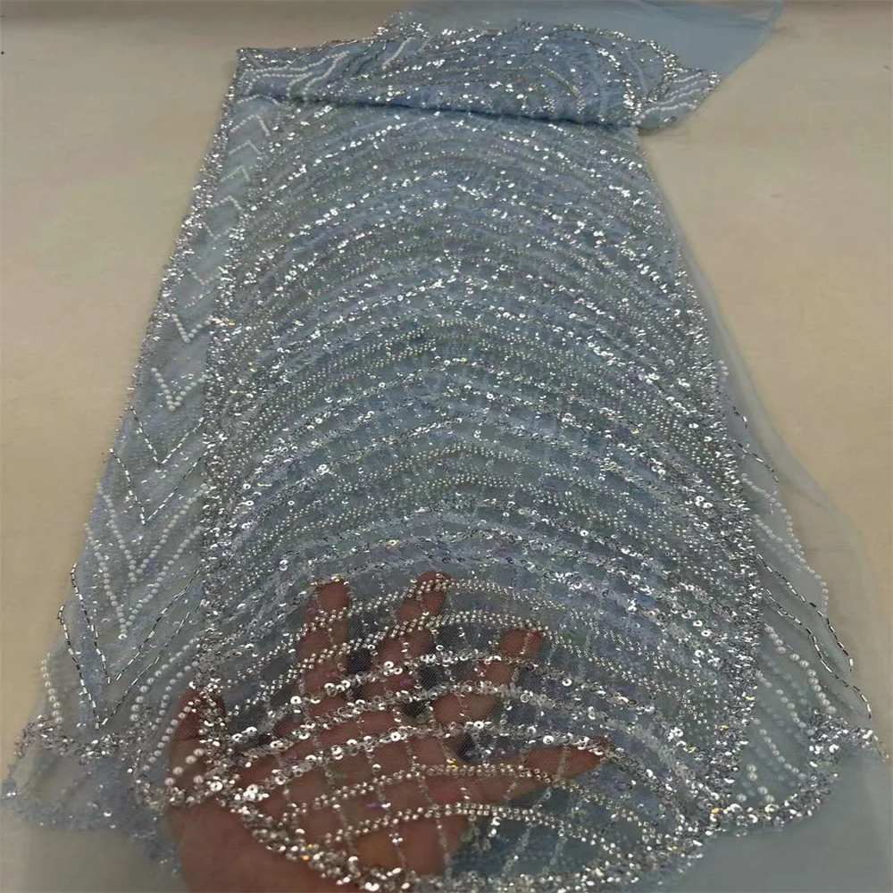 

Новинка 2024, высококачественные Блестки из искусственной ткани, шитье гипюровых вышивных бусин, свадебные платья 5 ярдов zx