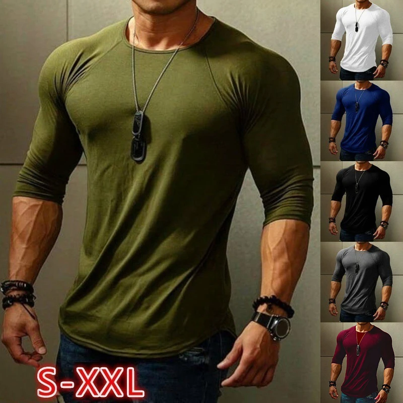 

New Men's T-Shirts Long Sleeve Slim Men T-Shirt Young Man Pure Color Tops Tees Shirt O-Neck For Male Boys Tshirt