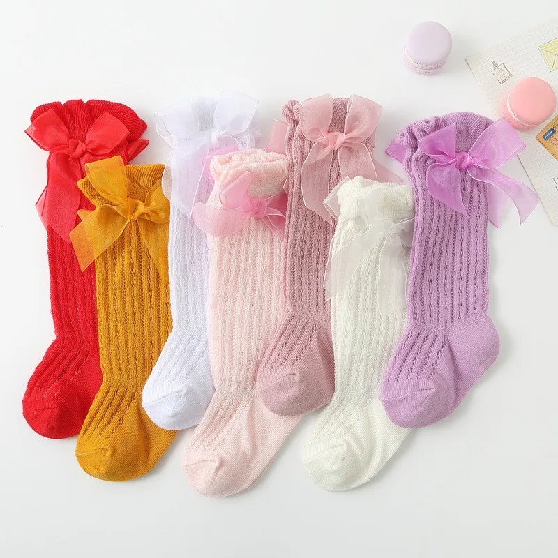 

Baby Girl Socks Toddler Baby Bow Cotton Summer Mesh Baby Knee Socks Newborn Infant Non-slip Long Baby Boys Socks 0-2T