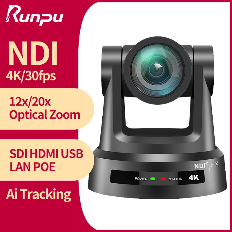 

NDI Live Streaming Camera 4k PTZ Camera NDI AI Tracking Ptz Video Conference Camera Support SDI, HDMI, USB3.0 IP POE for Zoom