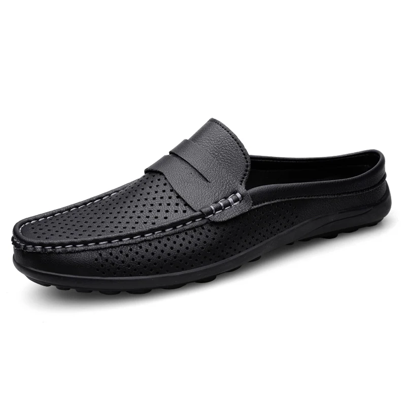 Summer Men Breathable Half Shoes Casual Leather Shoes White Black Slip On Loafers Shoes Big Size 46 47 Dropshipping 5