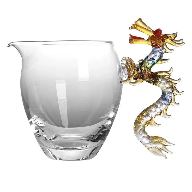 PhoenixDragon Glass Teapot Fairness Cup Heat Resistant Transparent Blue Red Celestial Design Luxury Tea Ceremony Pouring Pitcher