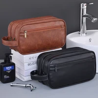Double-Layer Toiletry Bag for Men PU Leather Travel Wash Organizer Dopp Kit Water-resistant Shaving Cosmetic Bag Strorage 1