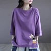 Casual Cotton T-irt Women's Summer Loose Fit Slimming Casual Top Faionable Seven-Quarter Sve round Ne Print Tee