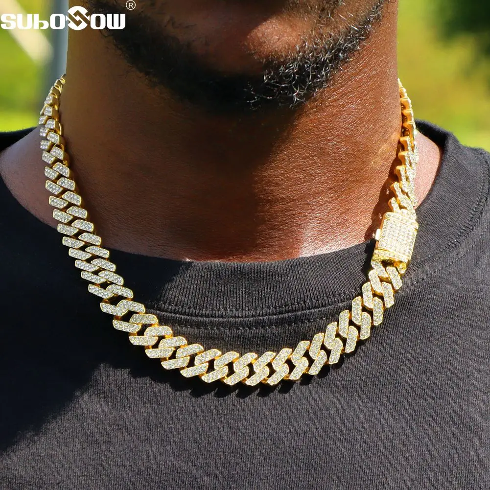 12mm Cuban Link Chains Necklace Gold Silver Color Cz Hiphop