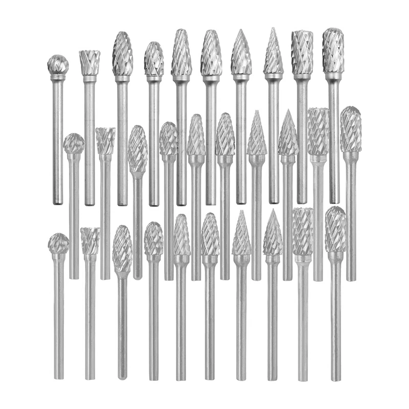 

30 Pcs Double Cut Titanium Carbide Rotary Burr Set - 1/8 Inch (3Mm) Handle And 1/4 Inch (6Mm) Head Size Tungsten Carbide