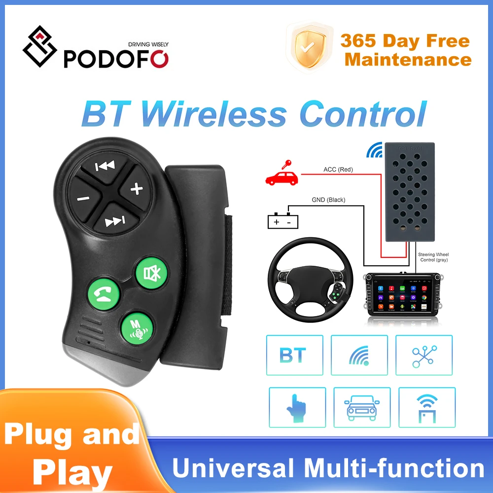 Podofo Universal Multi-function Car DVD GPS music Player BT Wireless Remote Controller Bluetooth Steering Wheel Remote Control steering wheel remote control,wireless remote controller,wireless remote control