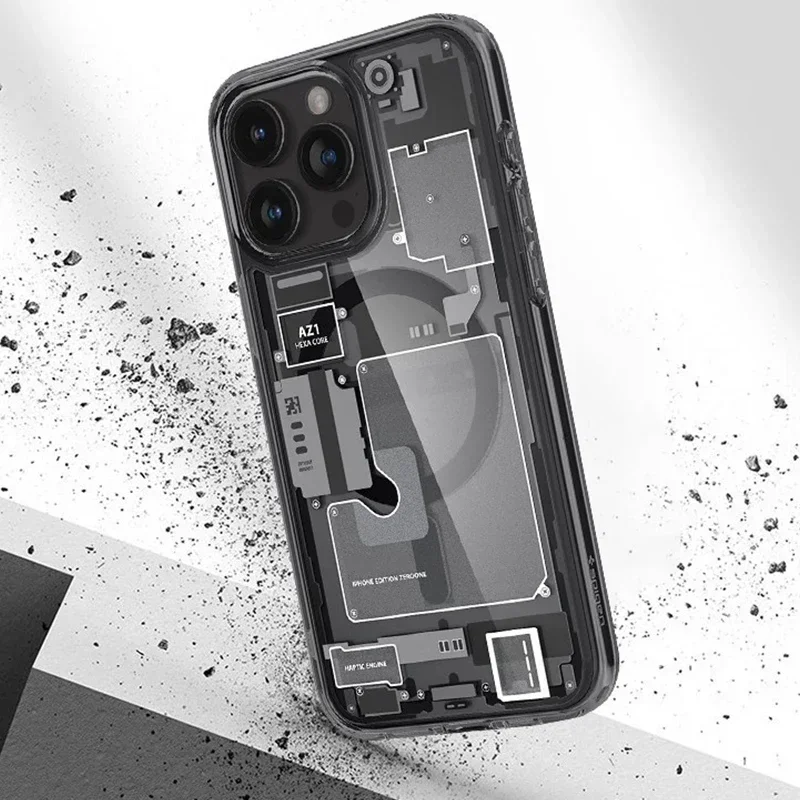 Spigen Circuit Board Magnetic Phone Case For iPhone 16 15 14 13 12 11 Pro Max Plus Magesafe Cover Support Wireless Charging 6