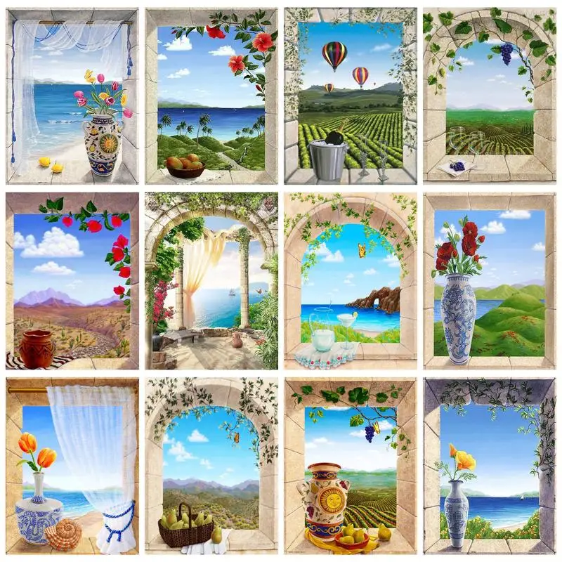

PhotoCustom Paint By Numbers Window Sill Vase With Frame Picture By Numbers Drawing On Canvas For Adults Handpainting Unique Gif